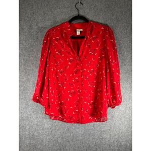 Joie Blouse Women Small Red Balloon Sleeve Floral Chiffon Romantic Office Career